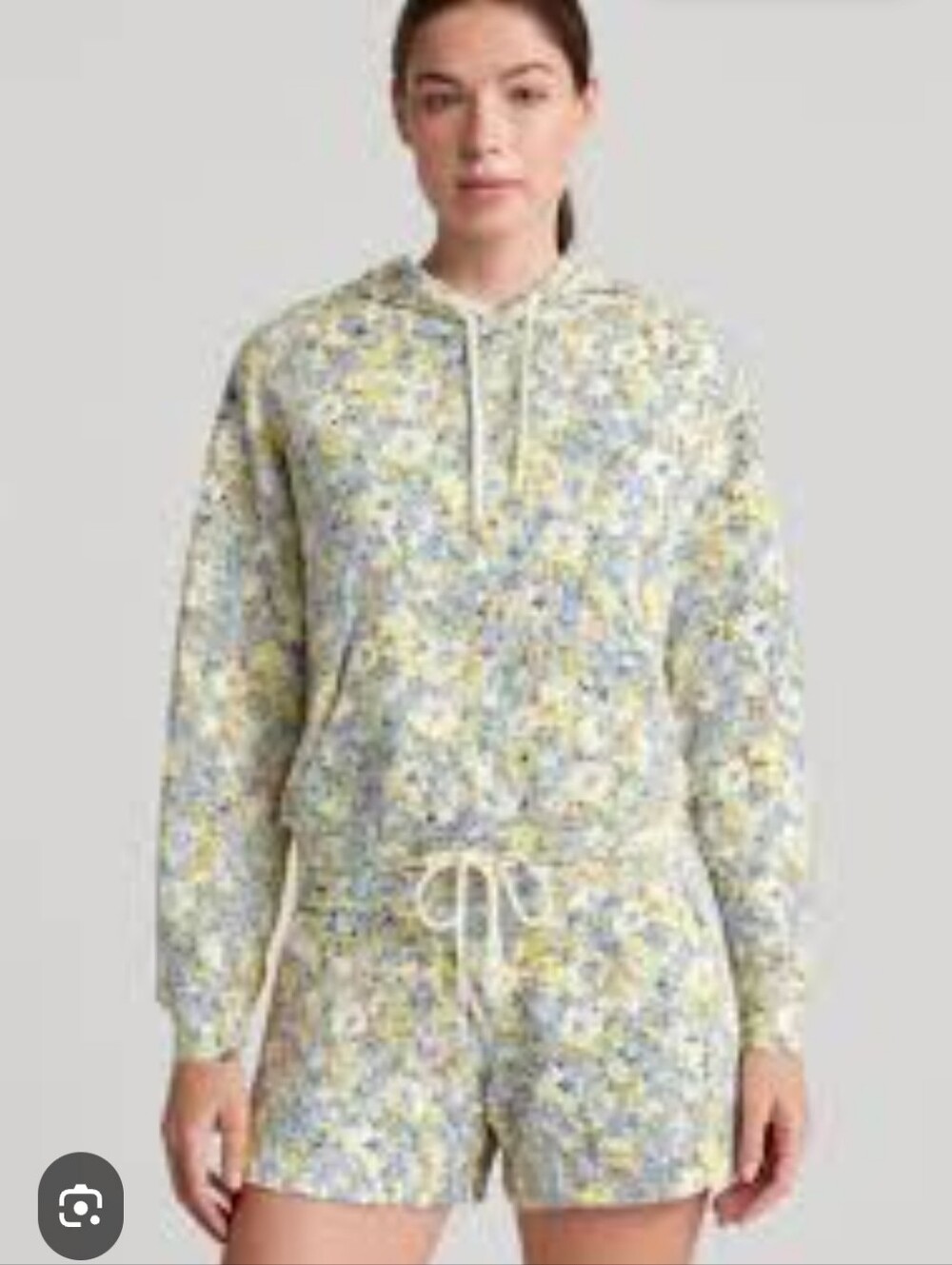POLO RALPH LAUREN Women's Blue Multi Floral Print Fleece Mini Shorts/hoodie